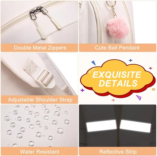 Vista 4 de Mochila para niñas, Beige, 15,6 pulg., Mochila para niñas