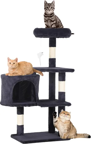 Vista 20 de FDW Torre de árbol para gatos de 54 pulgadas Ceniciento Centro de actividades de interior de varios niveles con postes rascadores de sisal