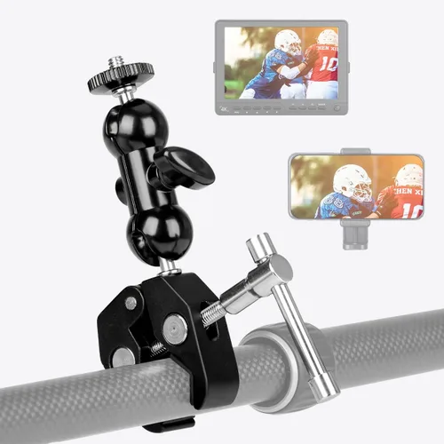 Vista 8 de koolehaoda Brazo de bola de doble cabeza esférica para cámara, soporte de montaje para monitor con abrazadera de cangrejo para micrófonos Ronin M