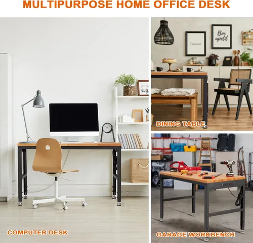 Vista 7 de Haddockway Banco de trabajo ajustable para garaje, mesa de trabajo de madera de caucho de 48" x 24" con tomas de corriente, capacidad de carga