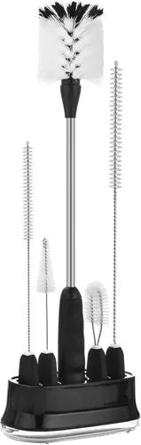 ALINK Juego de 5 cepillos de limpieza para botellas con soporte, limpiador de botellas con soporte, cepillo para tapa de pezón para Stanley, Yeti,