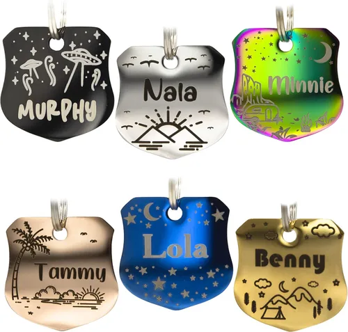 Vista 10 de Placa de identificación personalizada para perro con 5 líneas con grabado personalizado y profundo de acero inoxidable duradero, tamaño pequeño