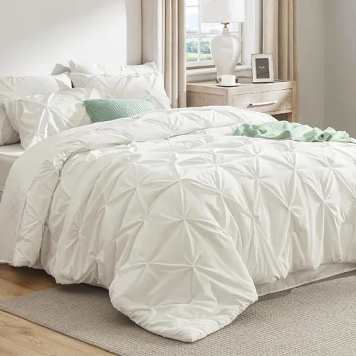 Vista 73 de Bedsure Juego de edredón tamaño individual XL, juego de ropa de cama extra largo de 5 piezas, cama plisada rosa en una bolsa con edredón, sábanas