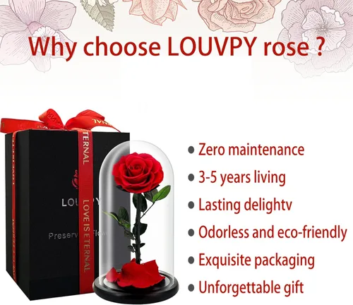 Vista 5 de Forever Roses - Idea de regalo para mamá, rosa de la Bella y la Bestia en cúpula de cristal, flor de rosa preservada eterna, regalo para ella