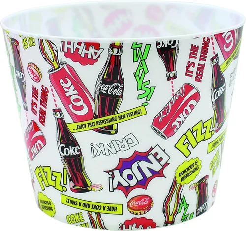 TableCraft CC401 Coca-Cola - Cubeta para palomitas de maíz/aperitivos "Pause & Refresh", cubo de plástico para palomitas de maíz, diseño retro,