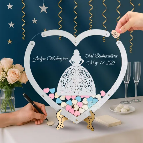 Ideas alternativas personalizadas para libro de invitados de quinceañera – Alternativa para libro de invitados de corazón de quinceañera – Libro de