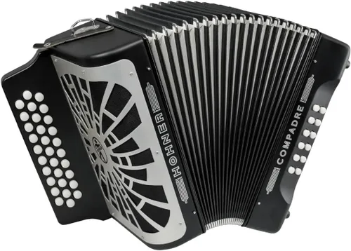 Vista 2 de Hohner Compadre FBbEb Musica Tipica Series Acordeón (negro) - 12 bajos, 62 notas, correas estándar con bolsa de concierto
