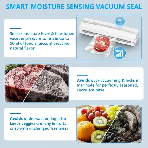 Vista 6 de 11-in-1 Vacuum Sealer for Food, Dry & Wet Auto Seal, Smart Moisture Sensor White