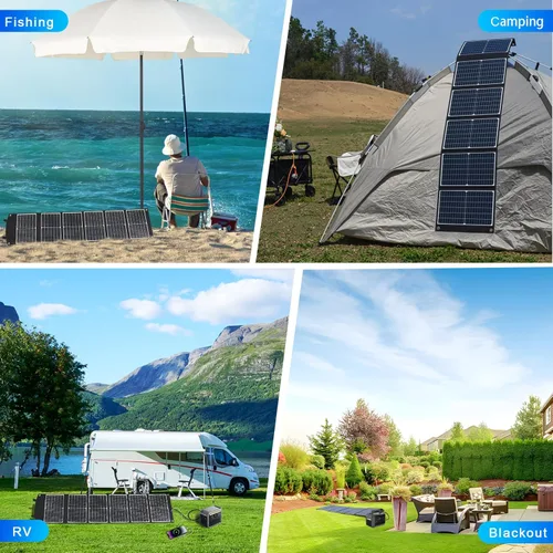 Vista 7 de Panel solar portátil de 100 vatios, panel solar plegable con patas de apoyo, QC3.0 USB-A USB-C y salida DC para teléfono/estación de energía, IP65