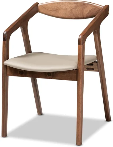 Vista 2 de Baxton Studio Harland - Juego de comedor de 7 piezas, tapizado de piel sintética gris y acabado marrón nogal, juego de comedor de 7 piezas