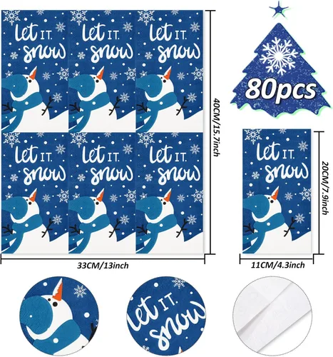 Vista 2 de Whaline Servilletas de papel de invierno con diseño de muñeco de nieve para invitados, 3 capas, desechables, para Navidad, suministros de fiesta