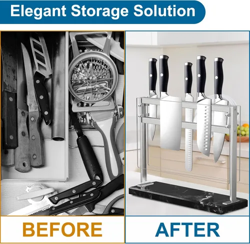 Vista 4 de YIIYIIN Bloque magnético para cuchillos con escudo acrílico, soporte magnético de doble cara a base de mármol, soporte magnético para cuchillos