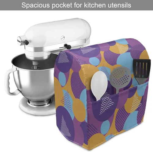 Vista 2 de Ambesonne Synthwave Stand Mixer Cover, Continuous Pattern of Futurism Themed Colorful Shapes Round and Triangles, Kitchen Appliance Organizer Bag