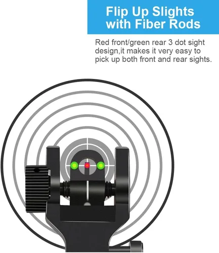 Vista 4 de Miras de hierro abatible de fibra óptica TPO para riel Picatinny, miras de respaldo delanteras y traseras