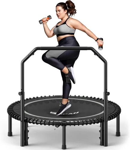 Vista 12 de BCAN BT2 450/550LBS Mini Rebounder Trampoline for Adults with Bar, Fitness Trampoline with Bungees, Adjustable Handle, Stable & Quiet, Indoor