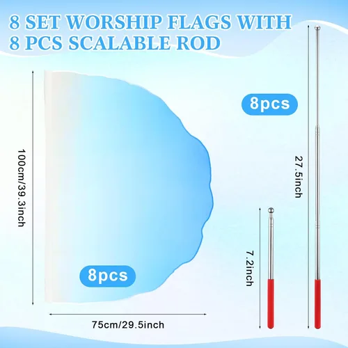 Vista 36 de HunnmingRe Juego de 8 banderas de baile de adoración con 8 piezas de barra escalable de 29.5 x 39.3 pulgadas, banderas de iglesia de alabanza