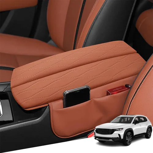 Vista 8 de Great-luck Funda de cuero para consola central con protector de reposabrazos y accesorios (costuras negras) para Nissan Rogue