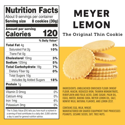 Vista 2 de Dewey's Bakery Meyer Lemon Moravian Style Cookie Thins, panadería fresca con ingredientes simples reales, aperitivo bajo en calorías, sin sabores