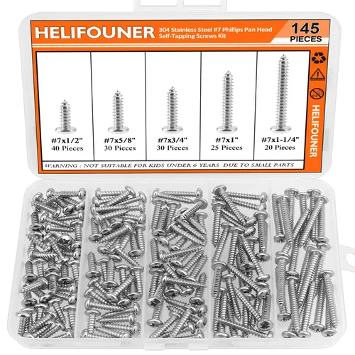 Vista 12 de HELIFOUNER - Juego de 250 tornillos para madera Phillips Pan Head Autorroscantes #2 x 1/4" 3/8" 1/2" 5/8" 3/4", kit surtido de 250 tornillos