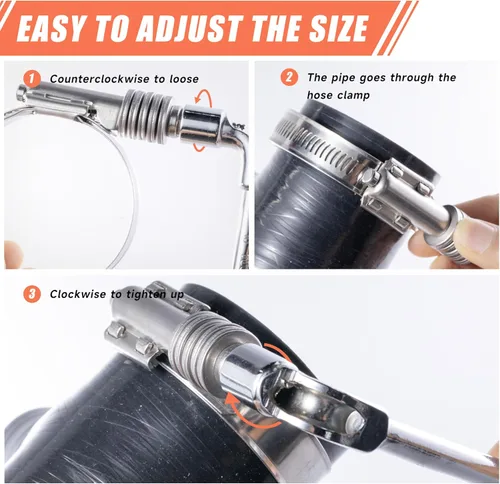Vista 7 de Paquete de 4 abrazaderas de manguera sin fin de alta resistencia, rango ajustable de 1 14"-2 18" (1.260-2.126 in) 304 abrazaderas de manguera