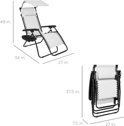 Vista 83 de Best Choice Products Silla reclinable plegable de gravedad cero para exteriores, de patio, para salón al aire libre, con toldo ajustable