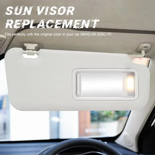 Vista 3 de Reemplazo de visera solar lateral derecha para pasajero gris compatible con Mazda 3 2010 2011 2012 2013 Reemplaza BBM2-69-320C-75 con luz incorporada