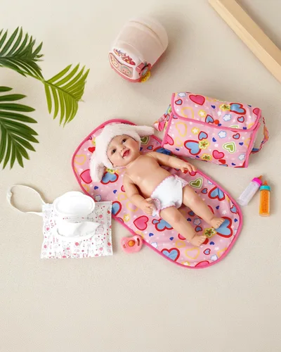Vista 7 de BABESIDE Juego de 8 bolsas de pañales para bebé con biberones mágicos, accesorios para muñecas de bebé, incluye cambiador, pañal, chupete, bolsa