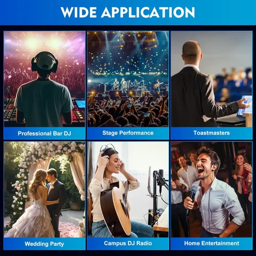 Vista 45 de Mini mezcladores de DJ de 5 canales, mezclador de audio en vivo, tablero de sonido con USB, interfaz de audio con 48 V Phantom Power Sonidos
