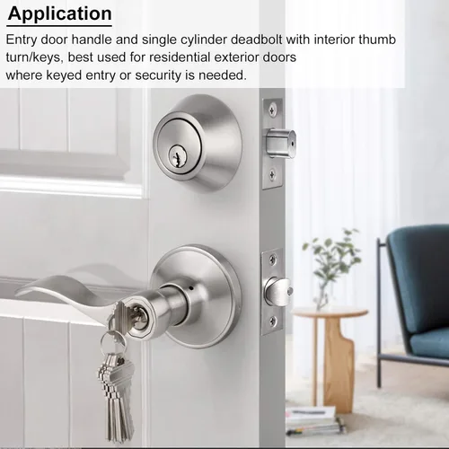 Vista 4 de Knobonly DL12061-0102-Combo - Juego de perillas para puerta con cerradura acabado en níquel satinado