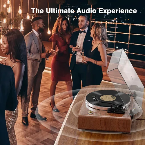 Vista 6 de Tocadiscos todo en uno con altavoces integrados, reproductor de discos de vinilo, soporte de reproducción inalámbrica, parada automática de 33 y 45