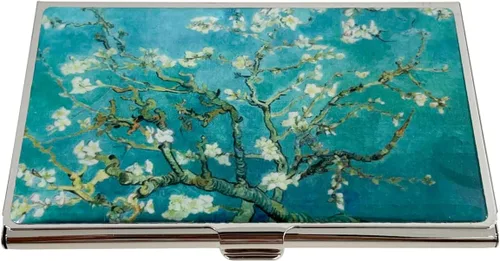 Vista 2 de Estuche para tarjetas de visita de nácar para identificación de crédito, cartera de viaje, diseño de pintura artística, metal de acero inoxidable