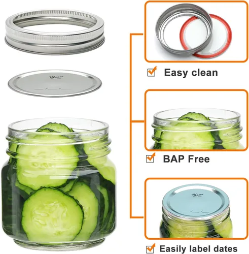 Vista 3 de Salzesfalls Paquete de 30 tarros de albañil de 8 onzas con tapas, tarros de media pinta para encurtidos, tarros de vidrio pequeños para encurtidos