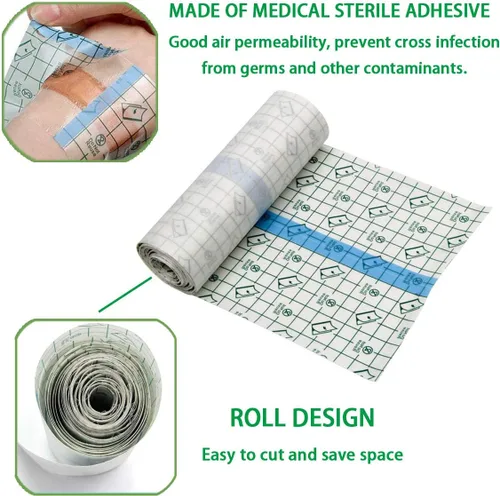 Vista 3 de Rollo de Vendaje para Cuidado Posterior de Tatuajes 3" x 10 Yardas - Película Transparente Impermeable para Curación Inicial de Tatuajes