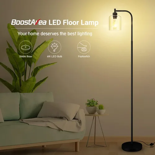 Vista 3 de Lámpara de pie industrial, lámpara de pie con pantalla, bombilla LED de 6 W incluida, lámpara de pie moderna con interruptor de pie, lámpara LED