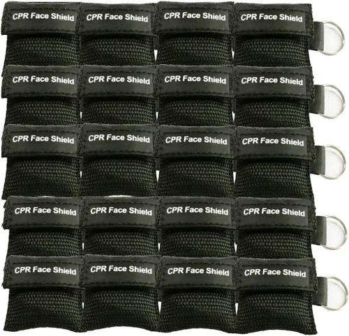20 piezas de máscara facial de RCP, llavero, anillo de emergencia, escudos faciales de RCP para primeros auxilios o entrenamiento de RCP (negro, 20)