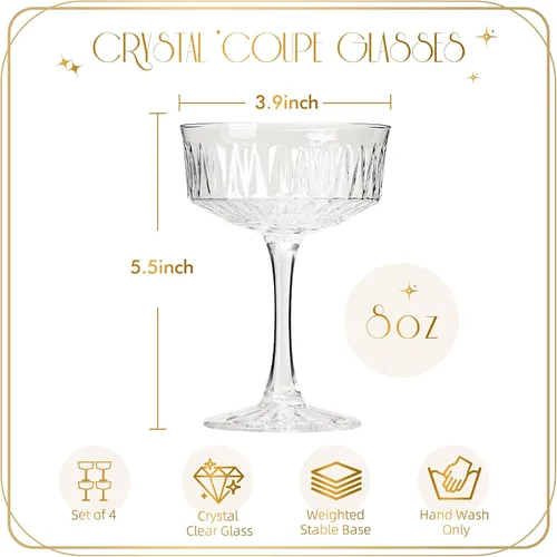 Vista 2 de VIMERPA Copas Coupe, juego de 4 copas de martini, copas de champán vintage, copa de Martini grande de 8 onzas, vidrio de cóctel de estilo retro