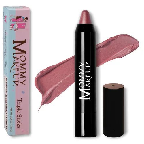Triple Sticks Lápiz labial, rubor crema y tratamiento Daisy Glow A Neutral Pink | con brillo dorado, lápiz labial hidratante con manteca de karité y