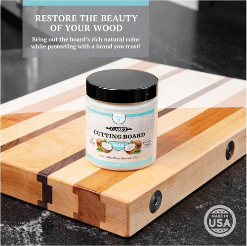 Vista 7 de CLARK'S Kit de cuidado de tabla de cortar con aceite de coco, incluye aceite de bloque de carnicero y cera, fabricado con aceite de coco refinado