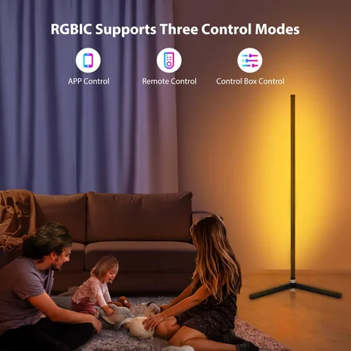 Vista 7 de WISIMMALL Lámpara de Pie de Esquina RGB, Aplicación Bluetooth y Control Remoto, Sincronización de Música, Lámpara de Pie LED Moderna para Sala