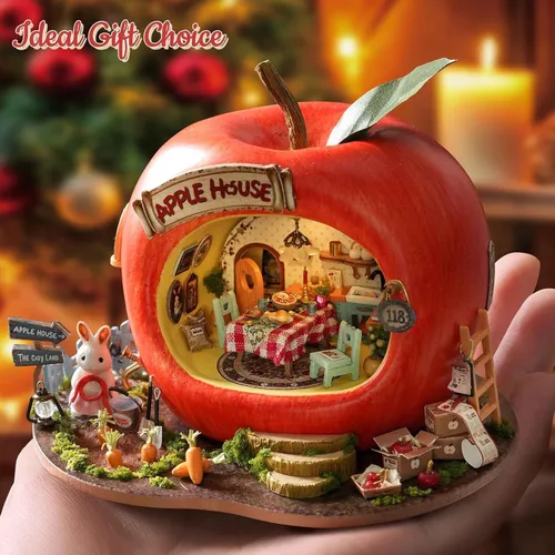 Vista 4 de TuKIIE Kit de casa en miniatura con muebles, a escala 1:100, sala creativa, mini casa de muñecas de madera, rincón de libro para niños, adolescentes