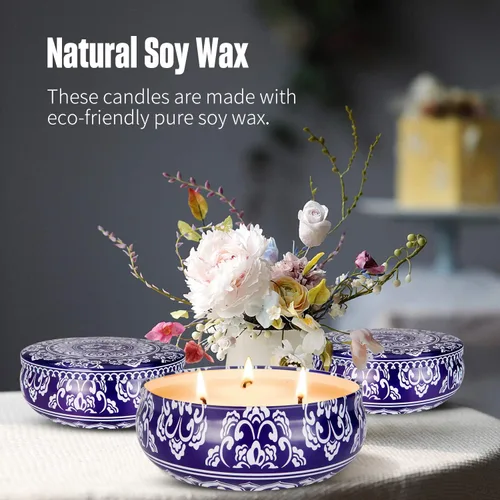 Vista 2 de Velas de citronela para exteriores e interiores, 3 x 13.5 onzas, juego de regalo de velas perfumadas de 3 mechas, velas de aromaterapia, velas