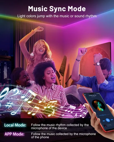 Vista 7 de Luces de cuerda de neón, tira de luces LED RGB+IC inteligente de 5 m con aplicación y control remoto, luces de cuerda de neón flexibles impermeables