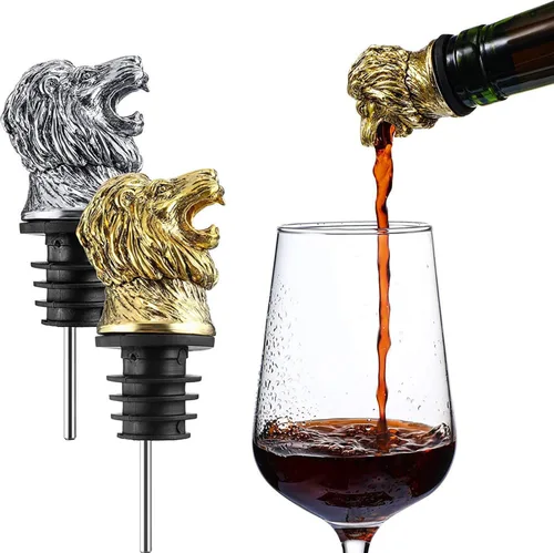Boquilla aireadora de vino con cabeza de león, accesorios de vino blanco, funciona con abridor de vino para entusiastas principiantes, vertedores de