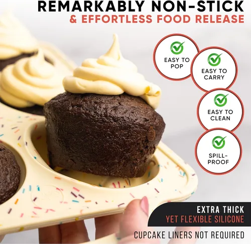 Vista 6 de BAKE BOSS Molde de Silicona Confetti para Muffins Jumbo de 6 Cavidades–Moldes Antiadherentes para Cupcakes para Hornear, Moldes de Silicona Grandes