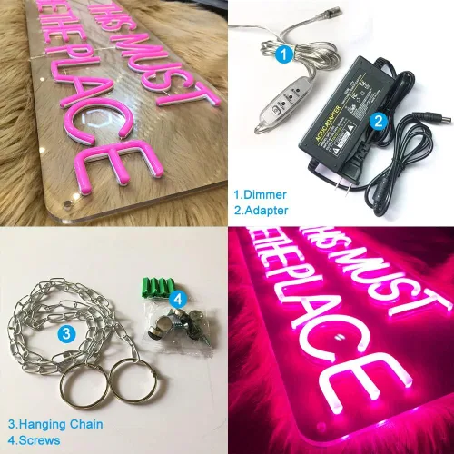 Vista 6 de Letreros de neón con texto en inglés «This Must Be The Place» para decoración de pared de dormitorio, letreros con luz LED, letrero de neón rosa