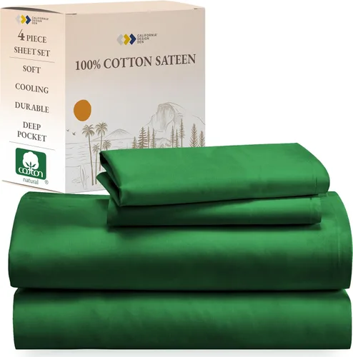 Vista 13 de California Design Den - Paquete de 2 juegos de sábanas 100% algodón, suaves y duraderas, con esquinas profundas, refrescantes, de tejido de satén