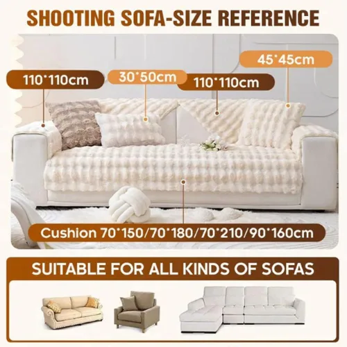 Vista 4 de Cojín grueso de felpa de conejo 2023, funda de sofá antideslizante de piel sintética súper suave, fundas de cojín esponjosas para sofá, protector