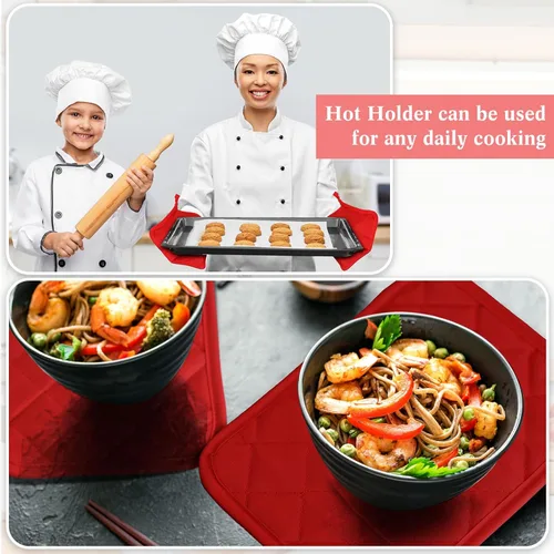 Vista 2 de Hoolerry 20 Piezas Agarraderas para Ollas con Bolsillo Sublimación 7x9'' Algodón Agarraderas para Ollas de Horno a Granel con Lazos Colgantes Rojo