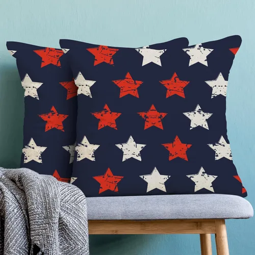 Vista 52 de Juego de 2 fundas de almohada de 16 x 16 pulgadas, diseño de estrellas azules del Día de la Independencia, almohadas decorativas para exteriores