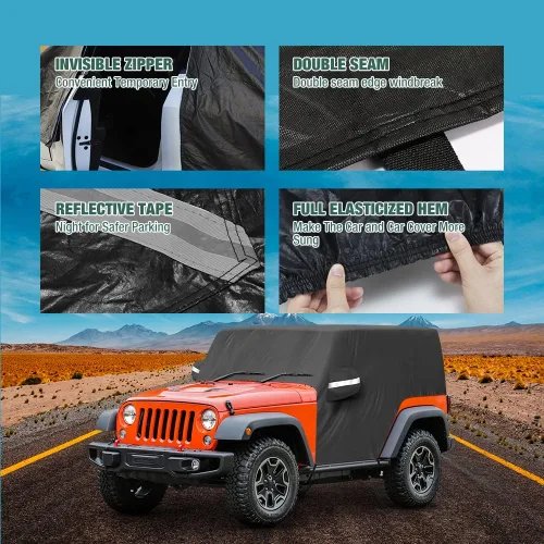 Vista 3 de Funda impermeable para cabina de automóvil compatible con Jeep Wrangler todos los submodelos de 2 puertas 1987-2022 para todo tipo de clima, 6